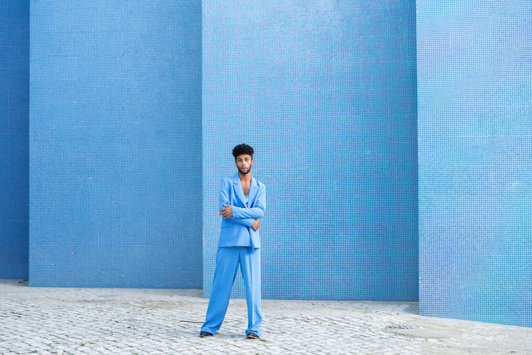 Man in Monotone Pastel Outfit